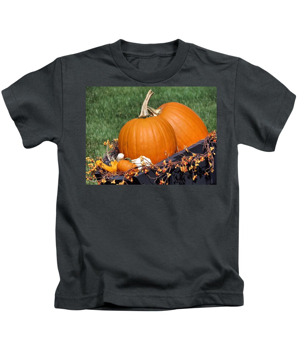 Pumpkins Kids T-Shirt featuring the photograph Pumpkin and Bittersweet by Janice Drew