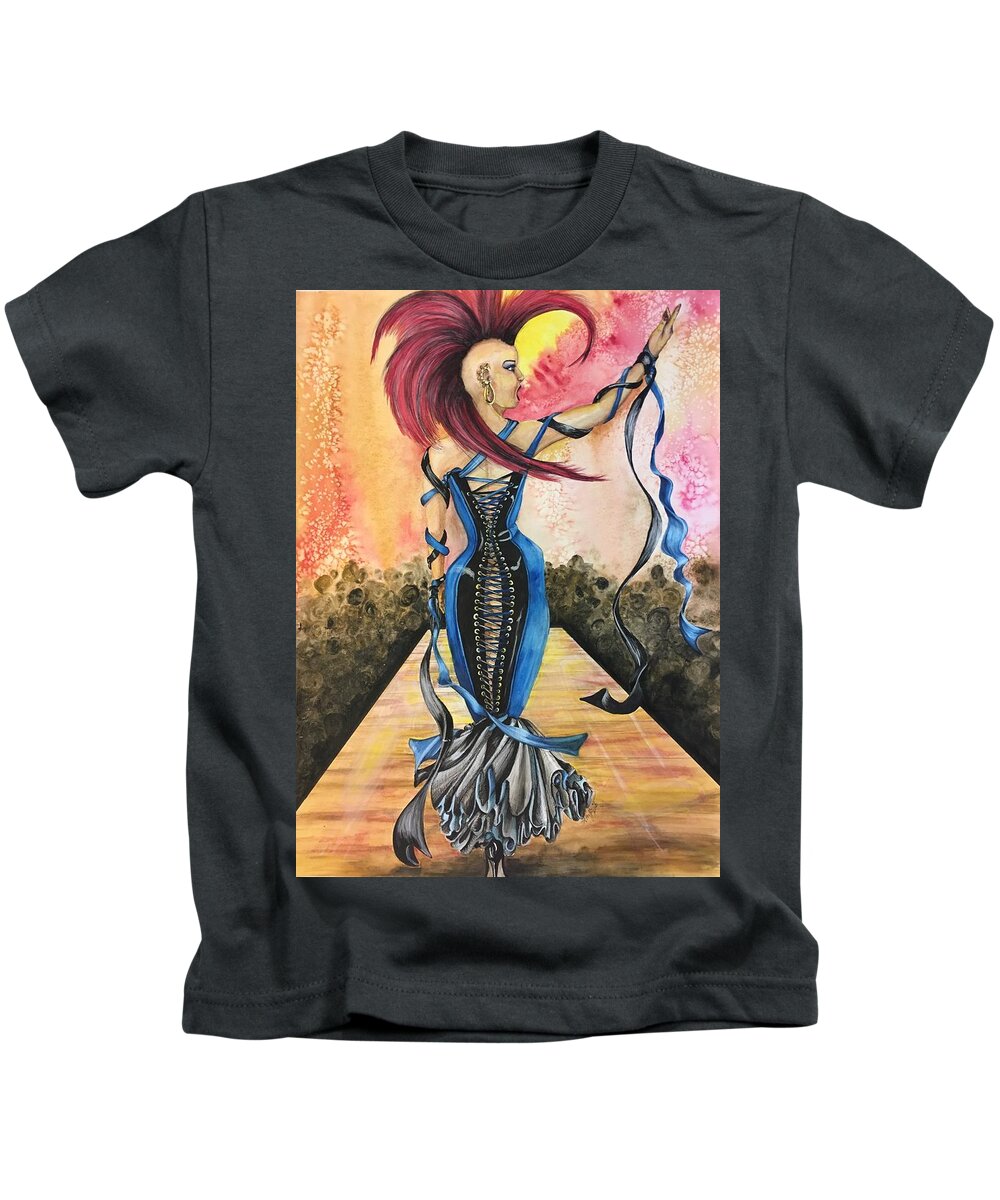  Woman Kids T-Shirt featuring the painting Punk Rock Opera by Mastiff Studios