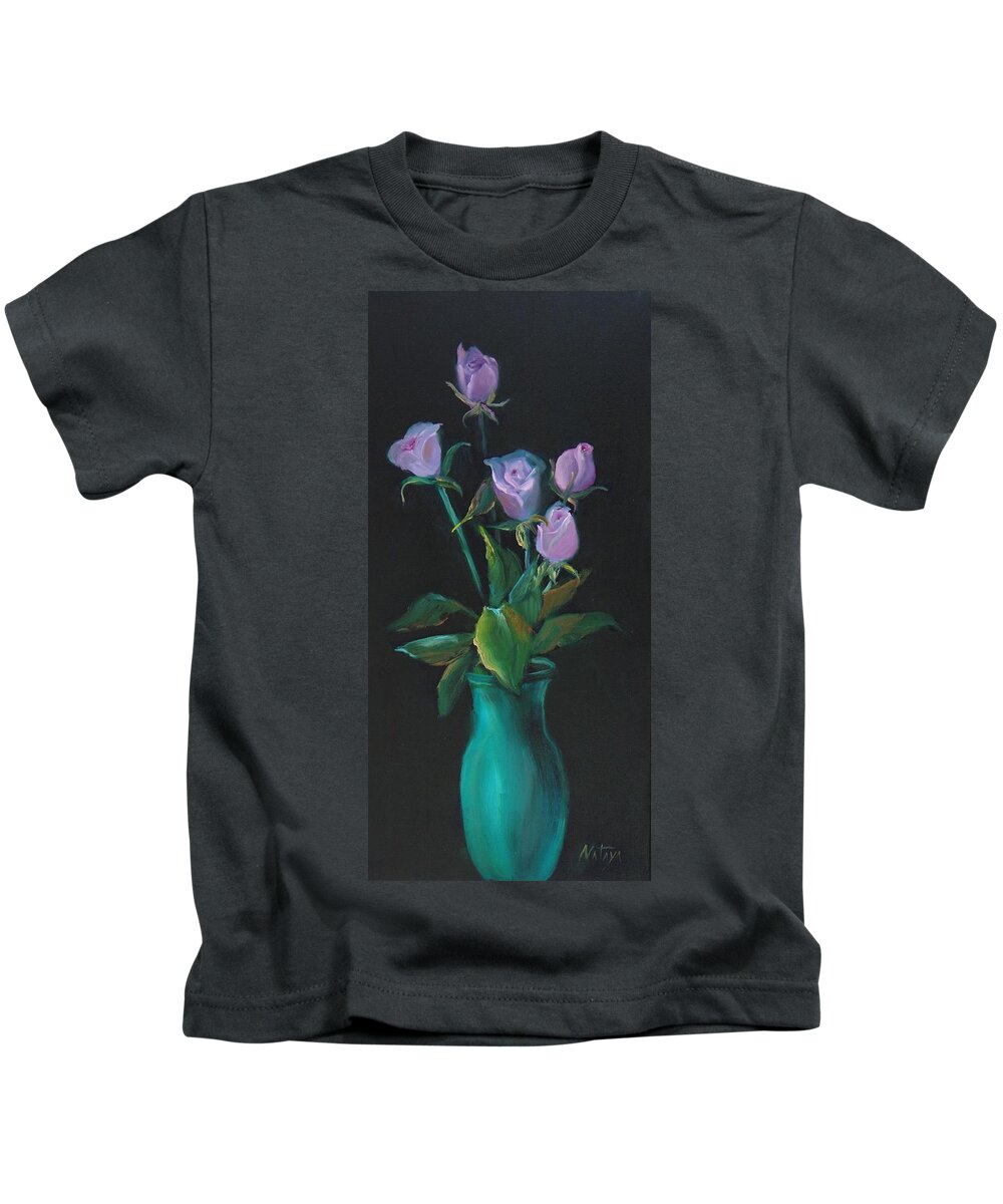 Rose Buds Kids T-Shirt featuring the painting Pure Elegance by Nataya Crow