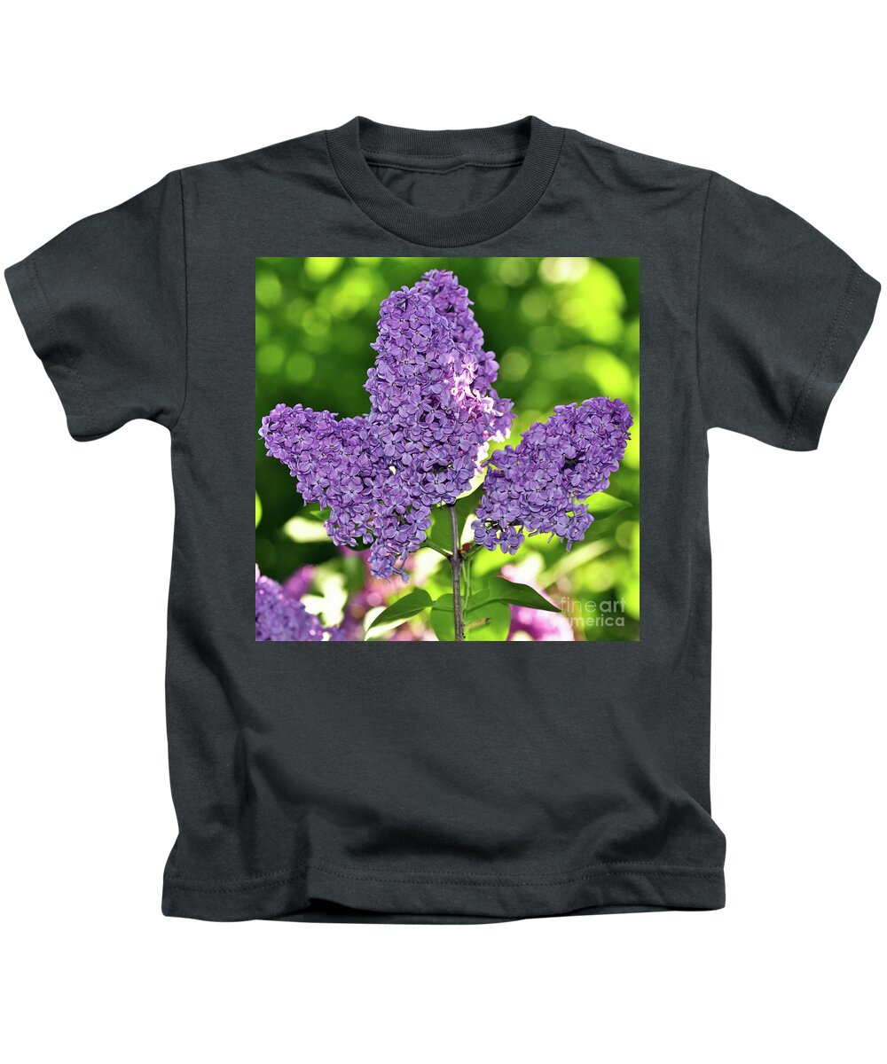 Purple Lilac Bush Kids T-Shirt featuring the photograph Happy Easter - Purple Lilac Bush by Silva Wischeropp