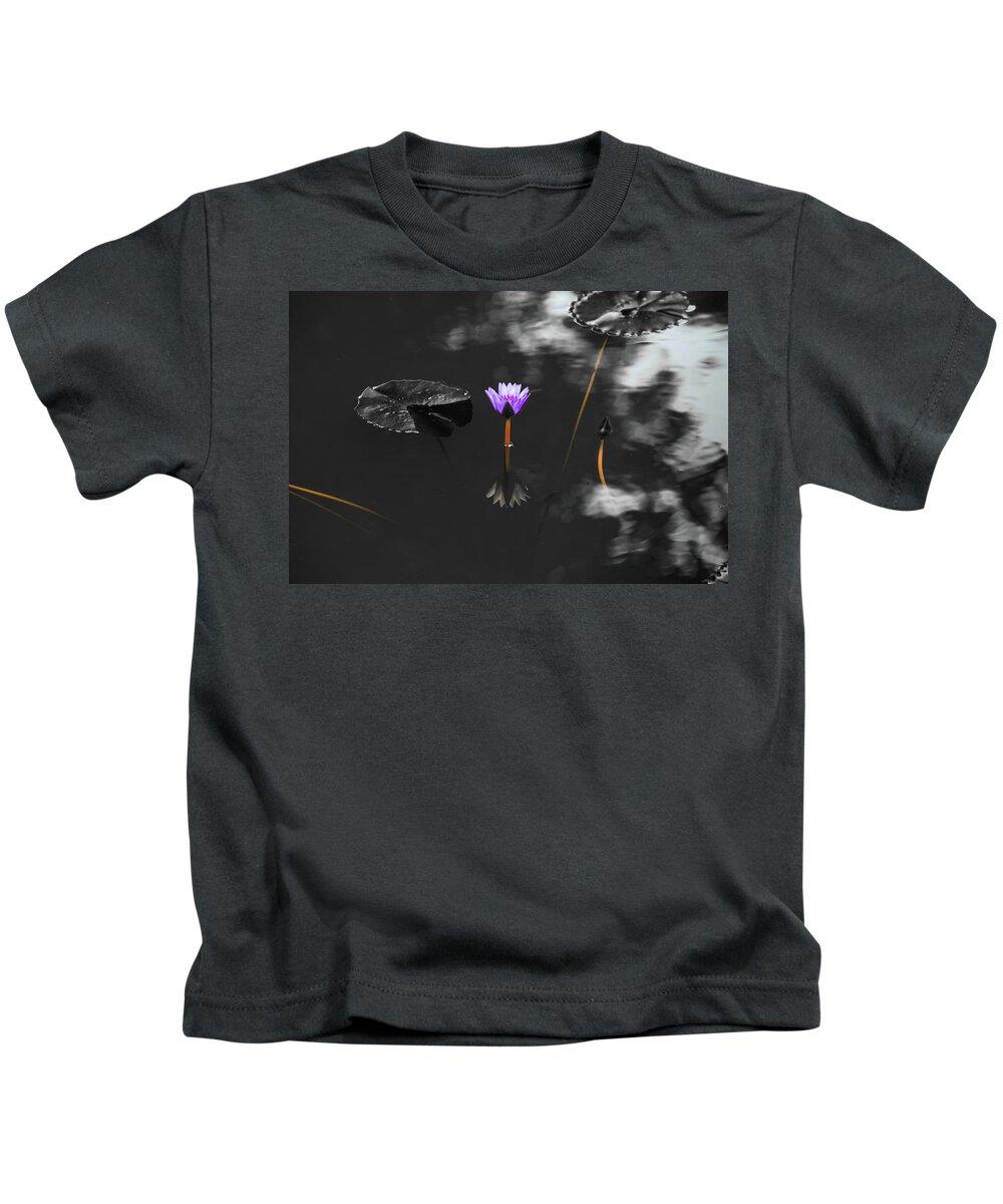 Bloom Kids T-Shirt featuring the photograph Purple Lily in Black and White by Dennis Dame