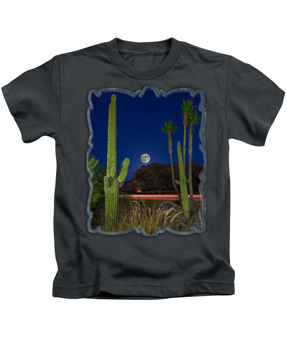 Arizona Kids T-Shirt featuring the photograph Pusch Ridge Full Moon v30 by Mark Myhaver