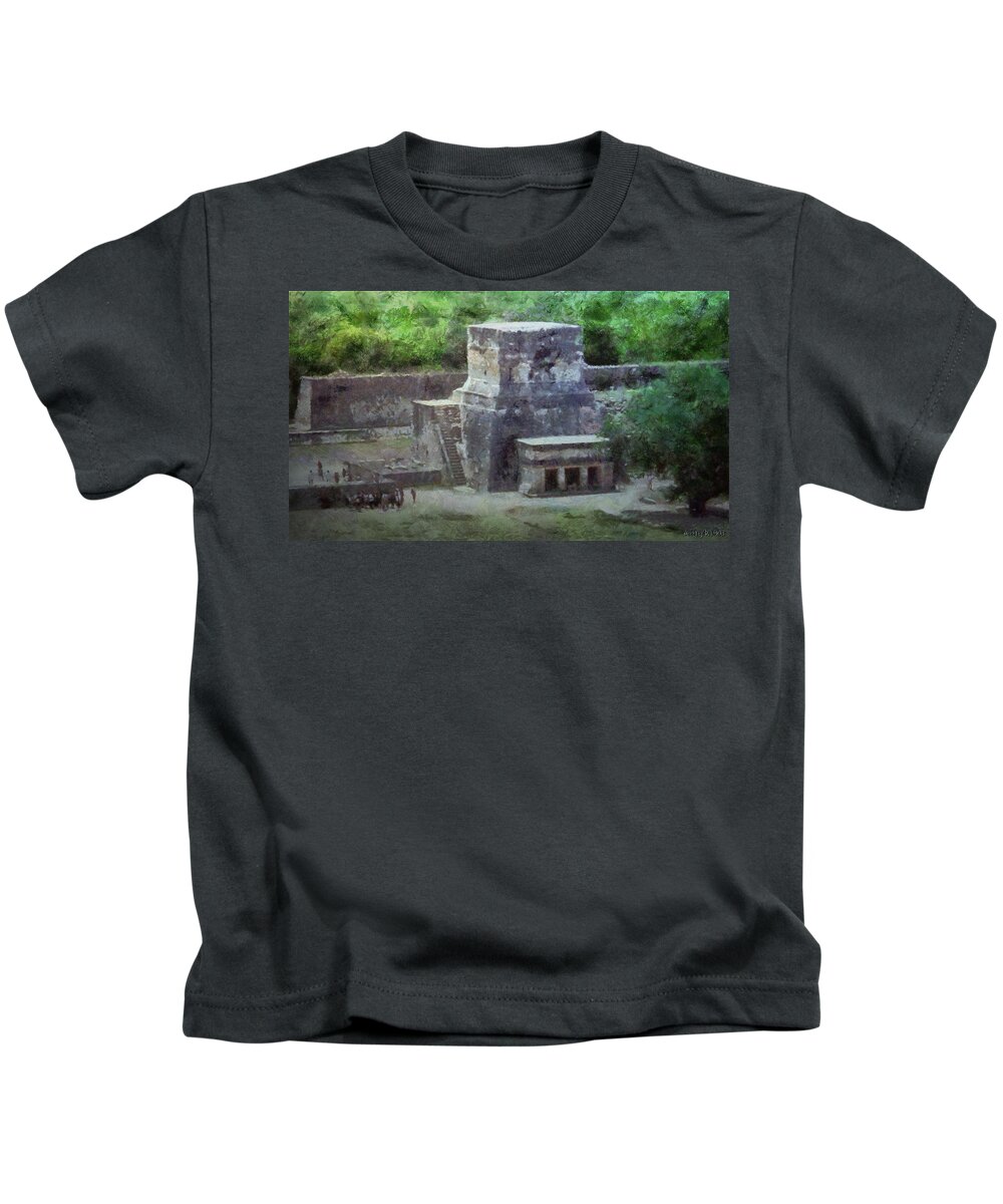 Yucatan Kids T-Shirt featuring the painting Pyramid View by Jeffrey Kolker