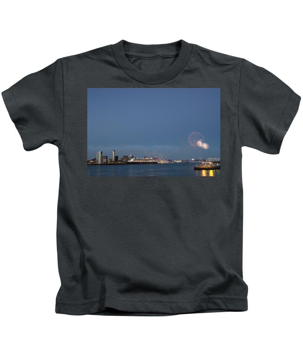  Cunard Kids T-Shirt featuring the photograph Queen Mary 2 celebrates #175 by Spikey Mouse Photography