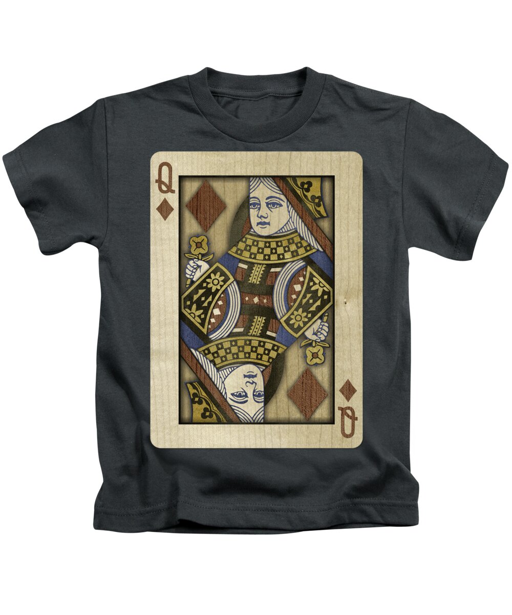 Boards Kids T-Shirt featuring the photograph Queen of Diamonds in Wood by YoPedro
