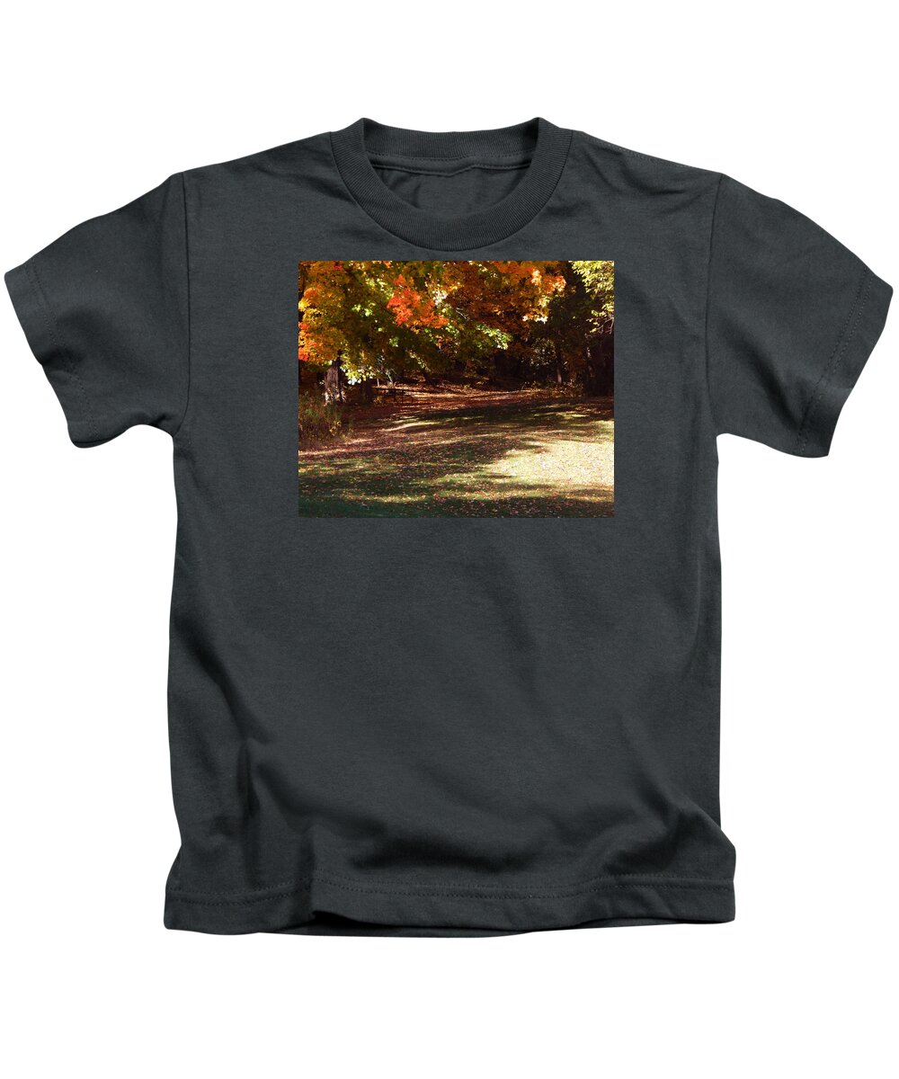 Autumn Kids T-Shirt featuring the photograph Quiet Picnic Place by Wild Thing