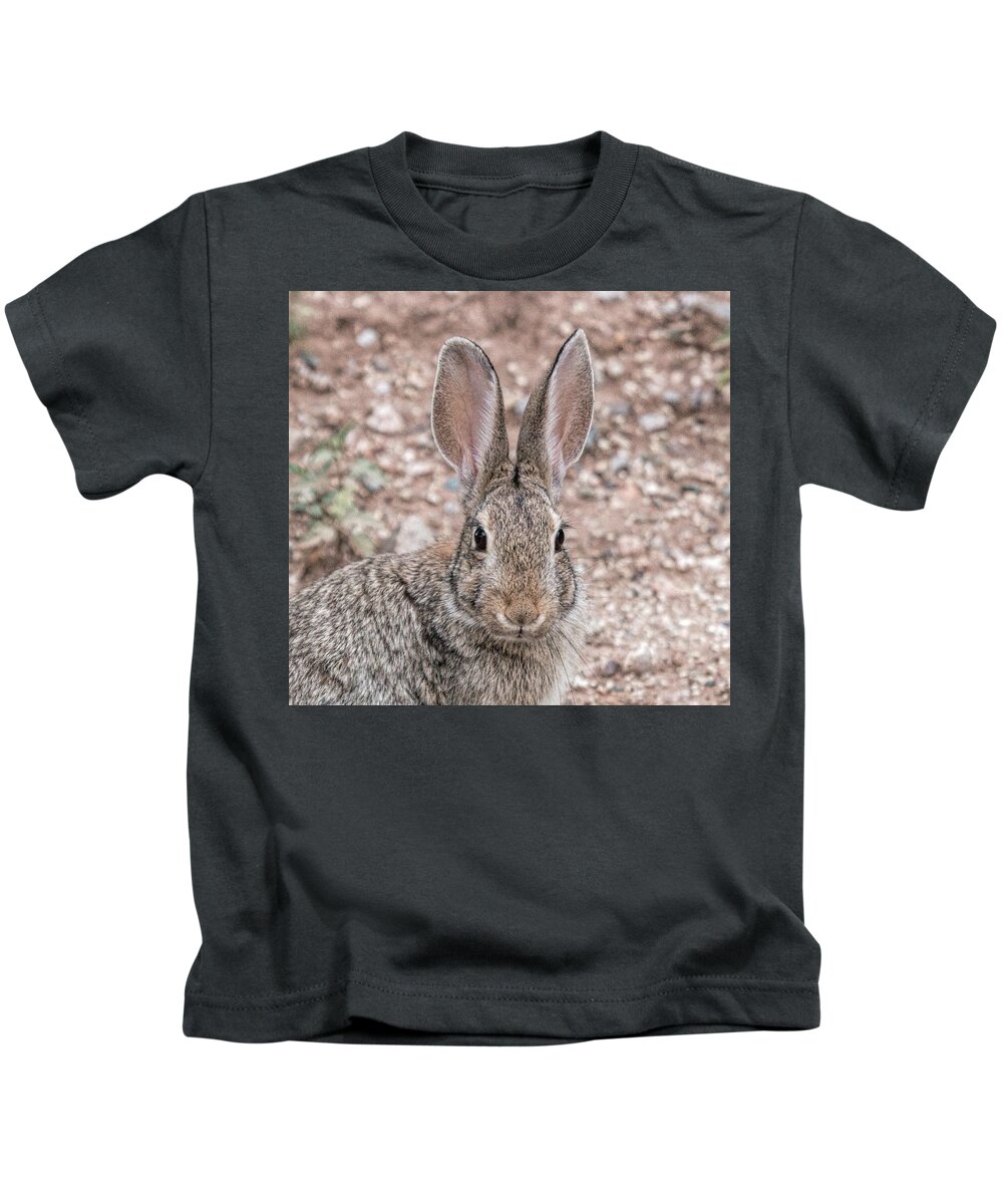 Rabbitt Kids T-Shirt featuring the photograph RaBBIT sTARE by Dorothy Cunningham