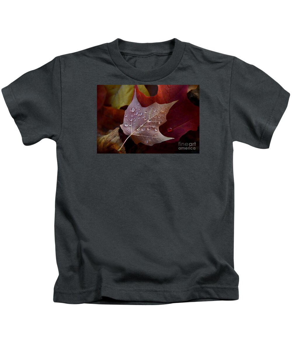 Rain Kids T-Shirt featuring the photograph Rain Droplets on Leaf by Steve Somerville