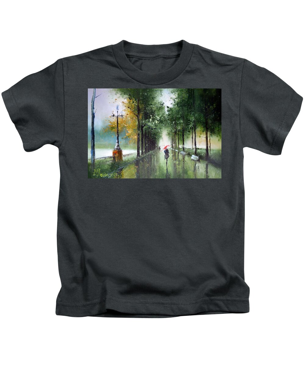 Russian Artists New Wave Kids T-Shirt featuring the painting Rainy Autumn by Igor Medvedev