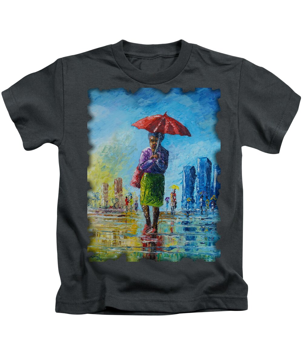 Rain Kids T-Shirt featuring the painting Rainy Day by Anthony Mwangi