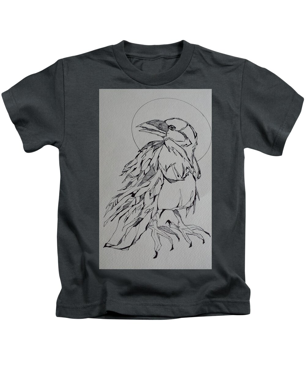  Kids T-Shirt featuring the drawing Raven by Elise Boam