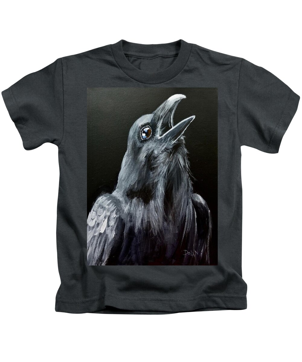 Raven Portrait Kids T-Shirt featuring the painting Raven Song by Pat Dolan