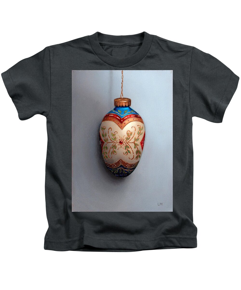 Egg Kids T-Shirt featuring the painting Red and Blue Filigree Egg Ornament by Linda Merchant