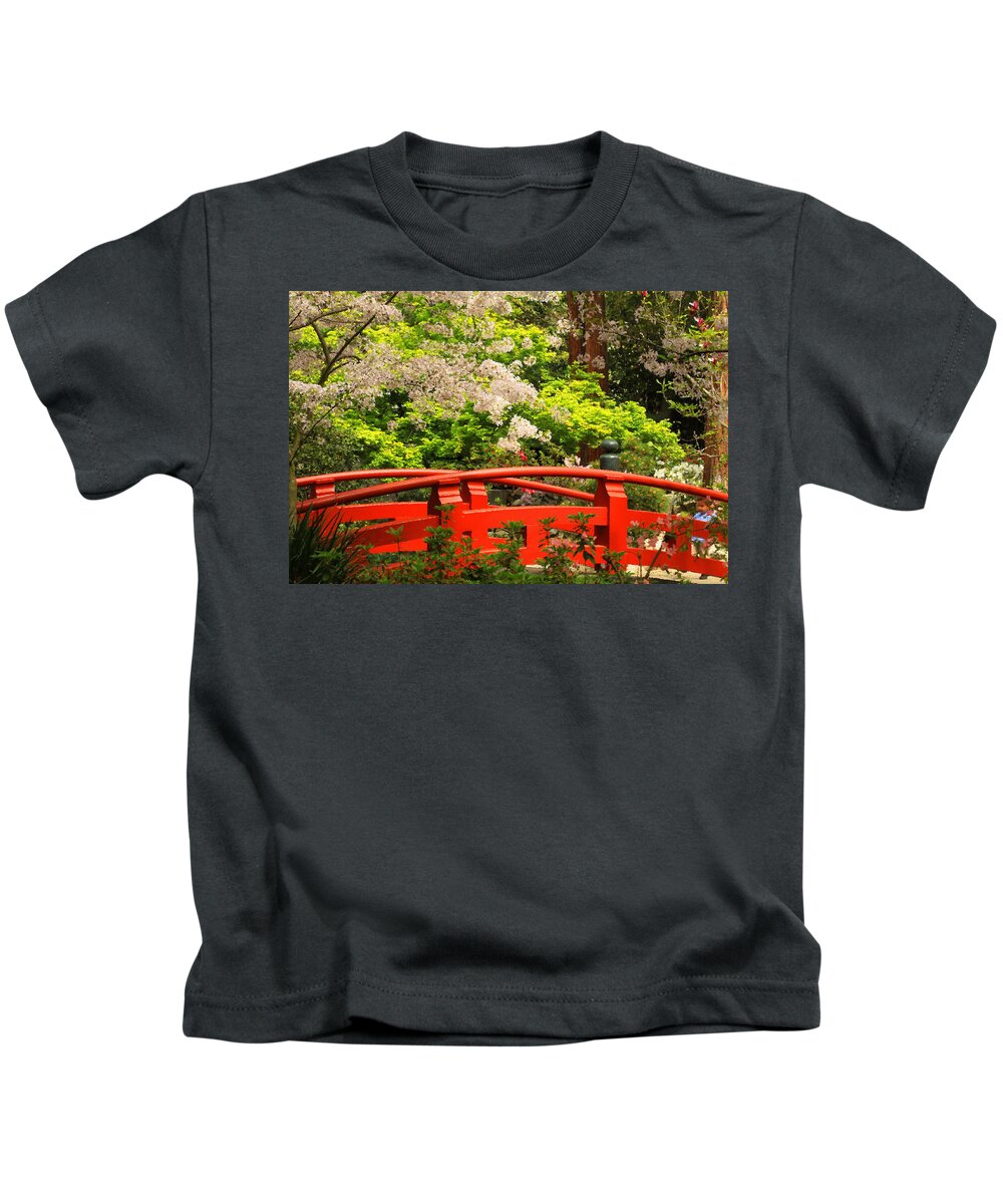 Floral Kids T-Shirt featuring the photograph Red Bridge Springtime by James Eddy