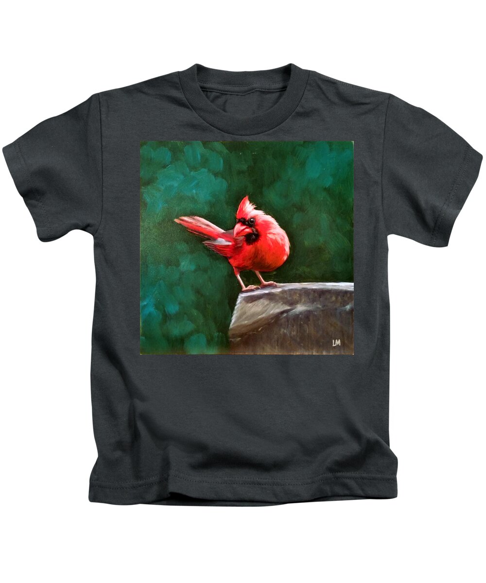 Red Kids T-Shirt featuring the painting Red Cardinal by Linda Merchant