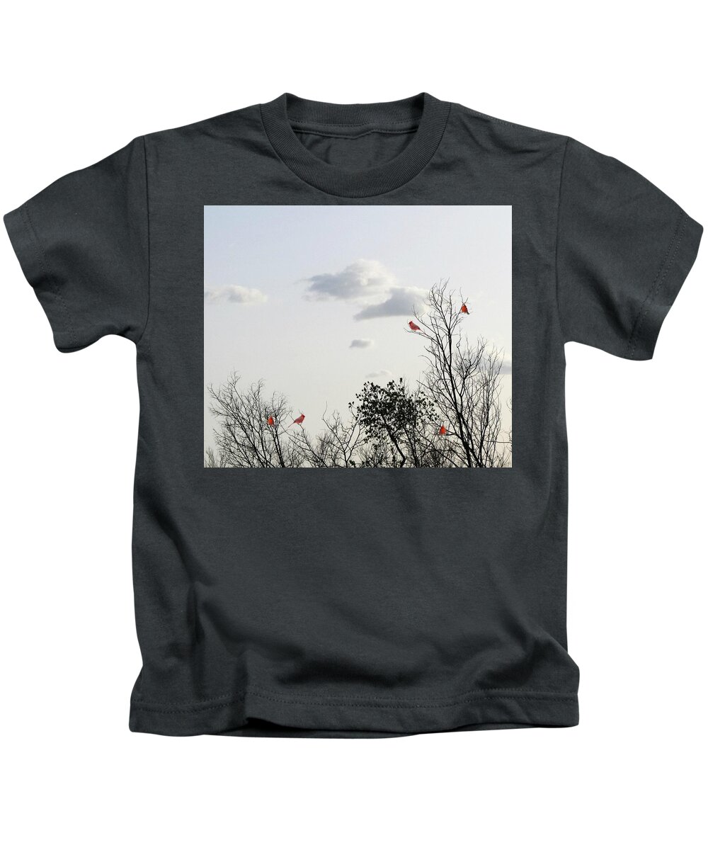 Red Cardinals Kids T-Shirt featuring the photograph Red Cardinals by Marianna Mills
