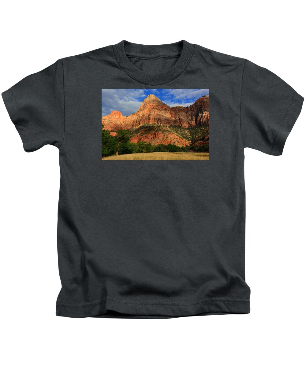 Red Cliffs Of Zion Kids T-Shirt featuring the photograph Red Cliffs of Zion by Raymond Salani III