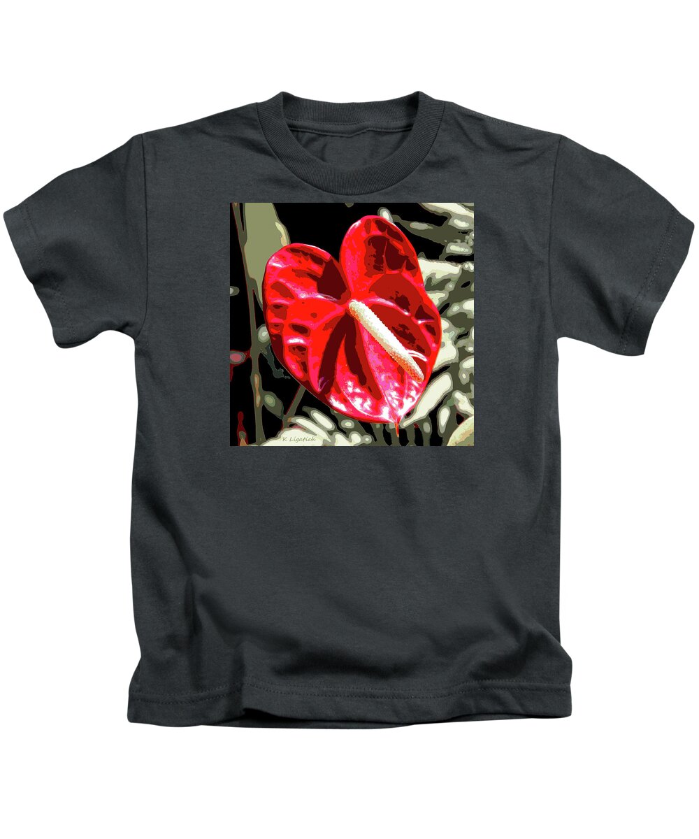 Anthurium Kids T-Shirt featuring the digital art Red Heart by Kerri Ligatich
