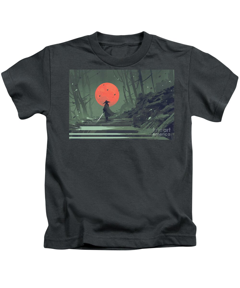 Acrylic Kids T-Shirt featuring the painting Red Moon Night by Tithi Luadthong
