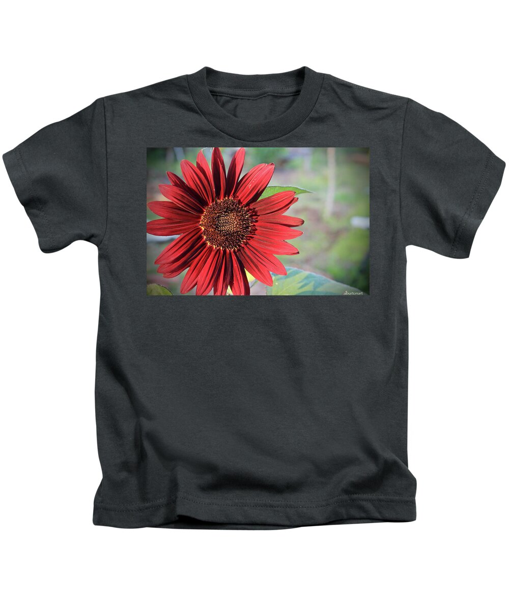 Red Kids T-Shirt featuring the photograph Red Sunflower by April Burton