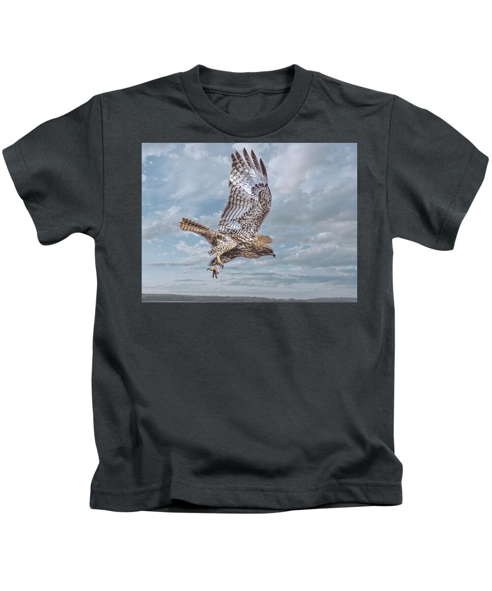 Raptor Kids T-Shirt featuring the photograph Red Tail in Flight by Rick Mosher