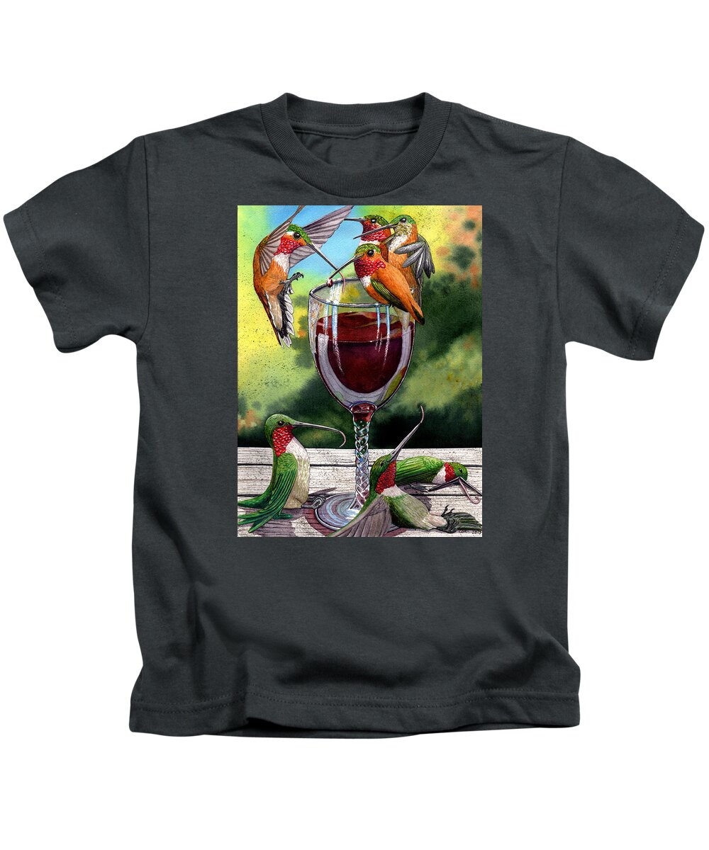 Hummingbird Kids T-Shirt featuring the painting Red Winos by Catherine G McElroy