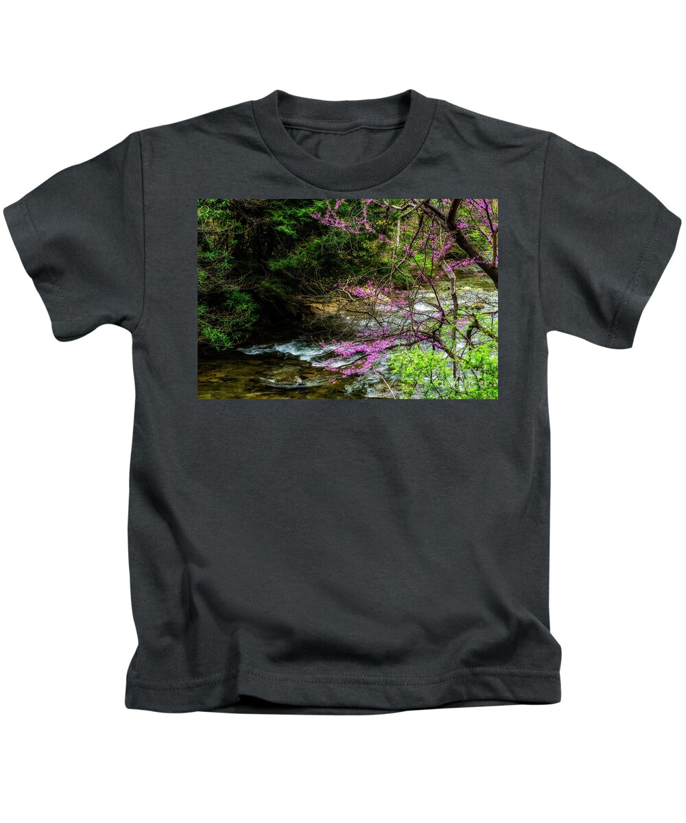 Spring Kids T-Shirt featuring the photograph Redbud and River by Thomas R Fletcher