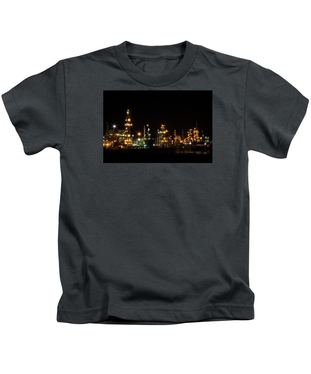 Refinery Kids T-Shirt featuring the photograph Refinery At Night 2 by Stephen Holst