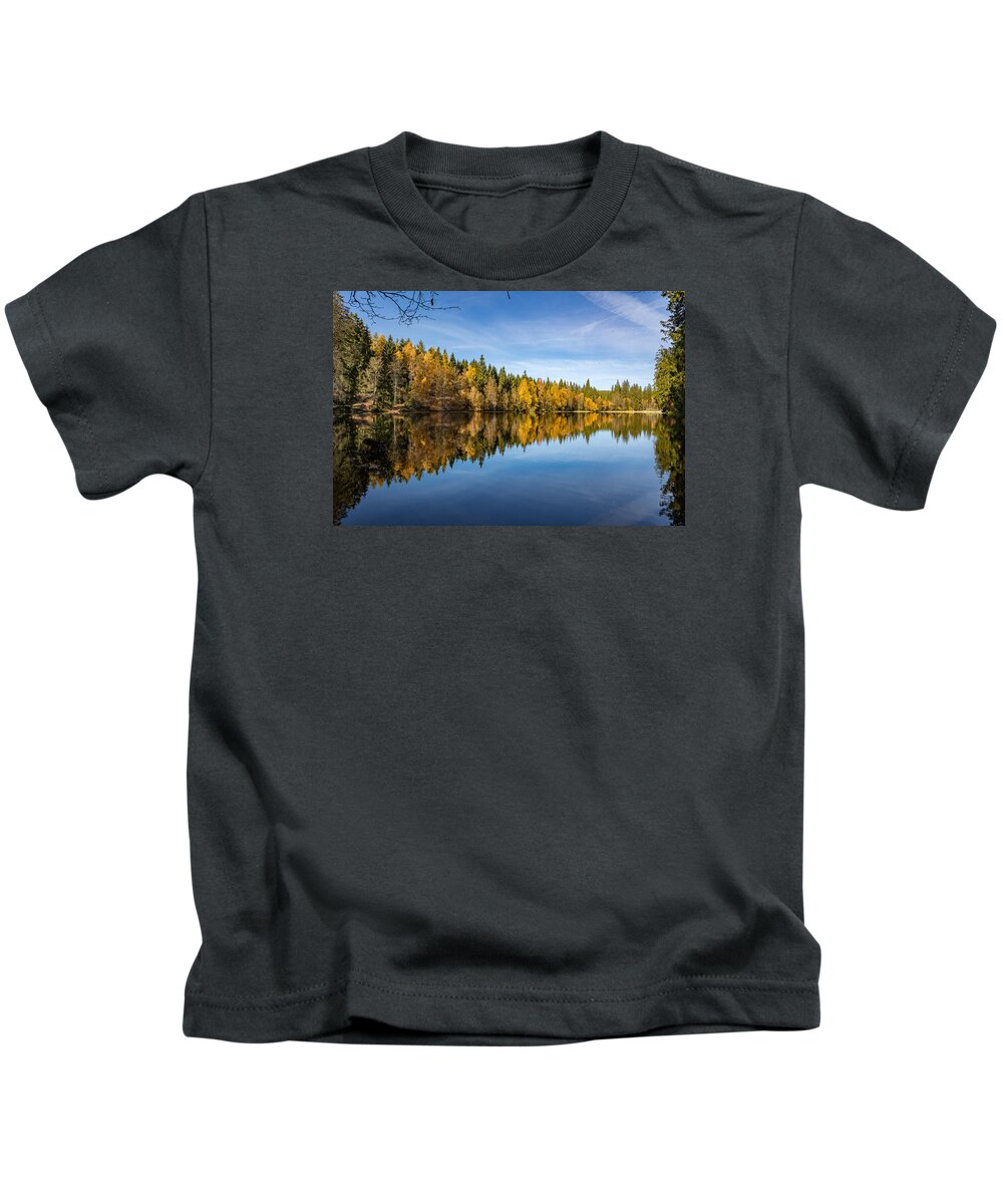 Silberteich Kids T-Shirt featuring the photograph Reflections in the Silberteich, Harz by Andreas Levi