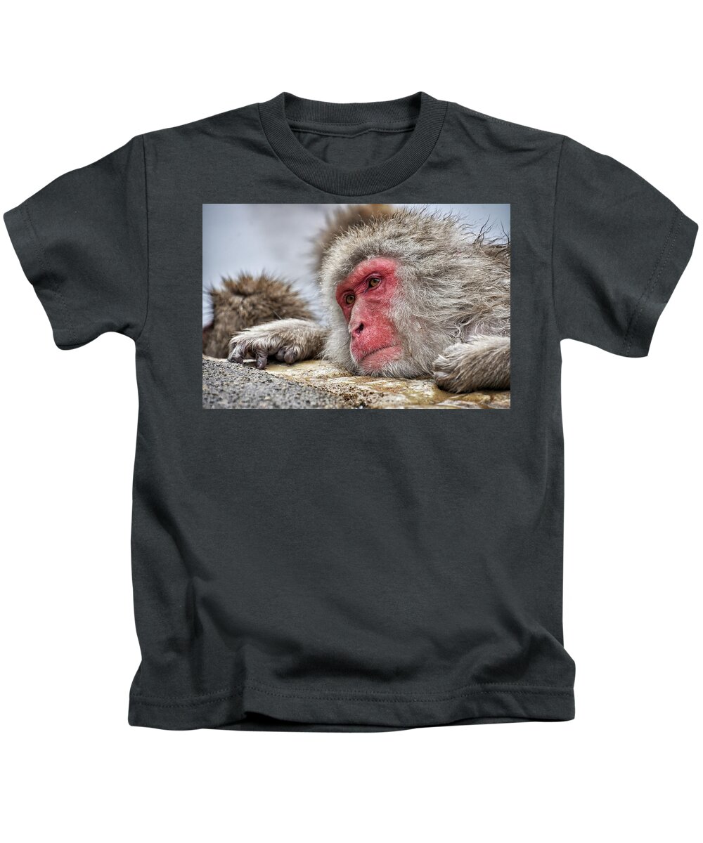 Snow Monkey Kids T-Shirt featuring the photograph Relax by Kuni Photography