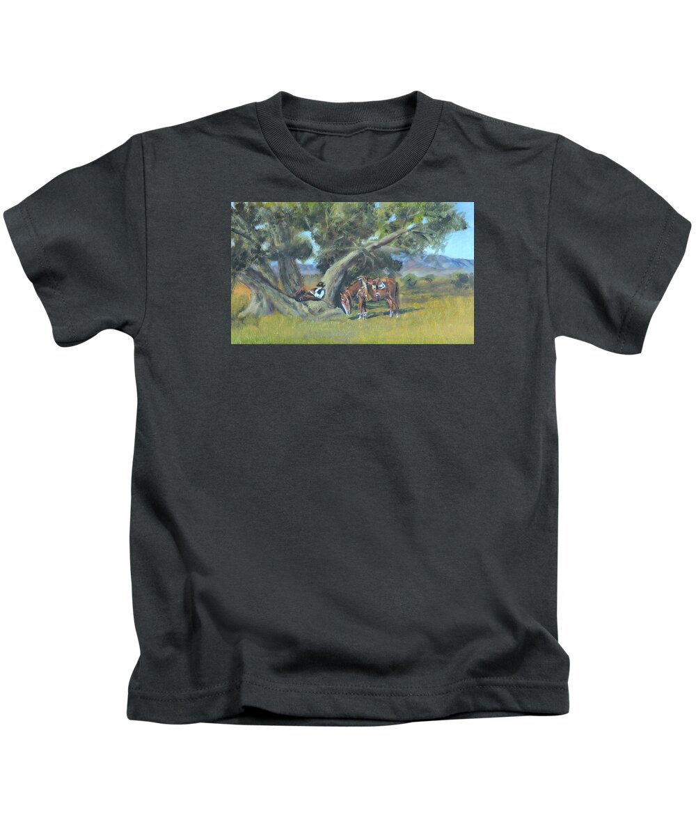 Luczay Kids T-Shirt featuring the painting Resting Cowboy Painting A Study by Katalin Luczay