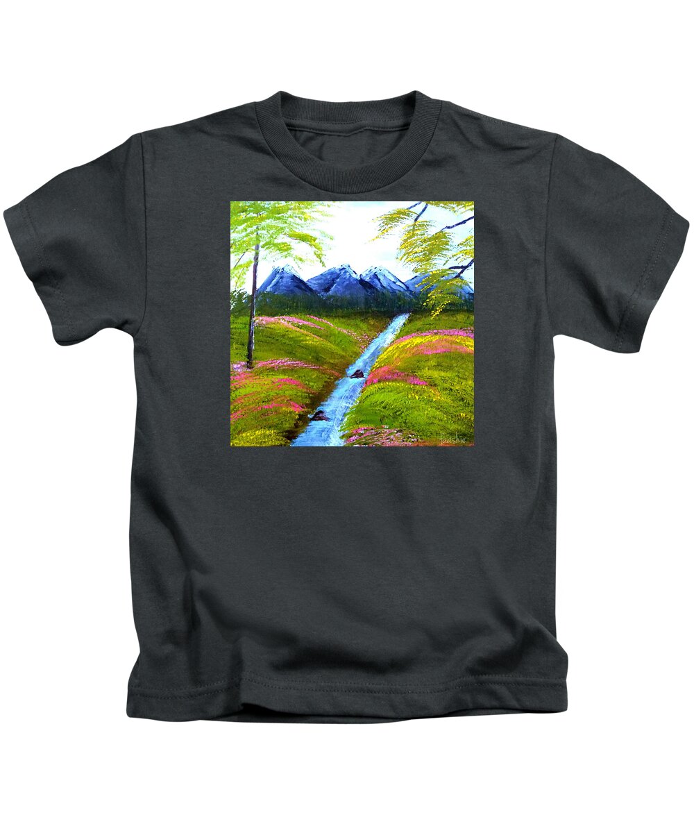 Riverside Kids T-Shirt featuring the painting Riverside by Faashie Sha