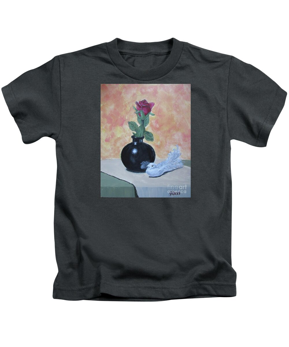 Still Life Kids T-Shirt featuring the painting Rose Vase Reflection by Tina Glass