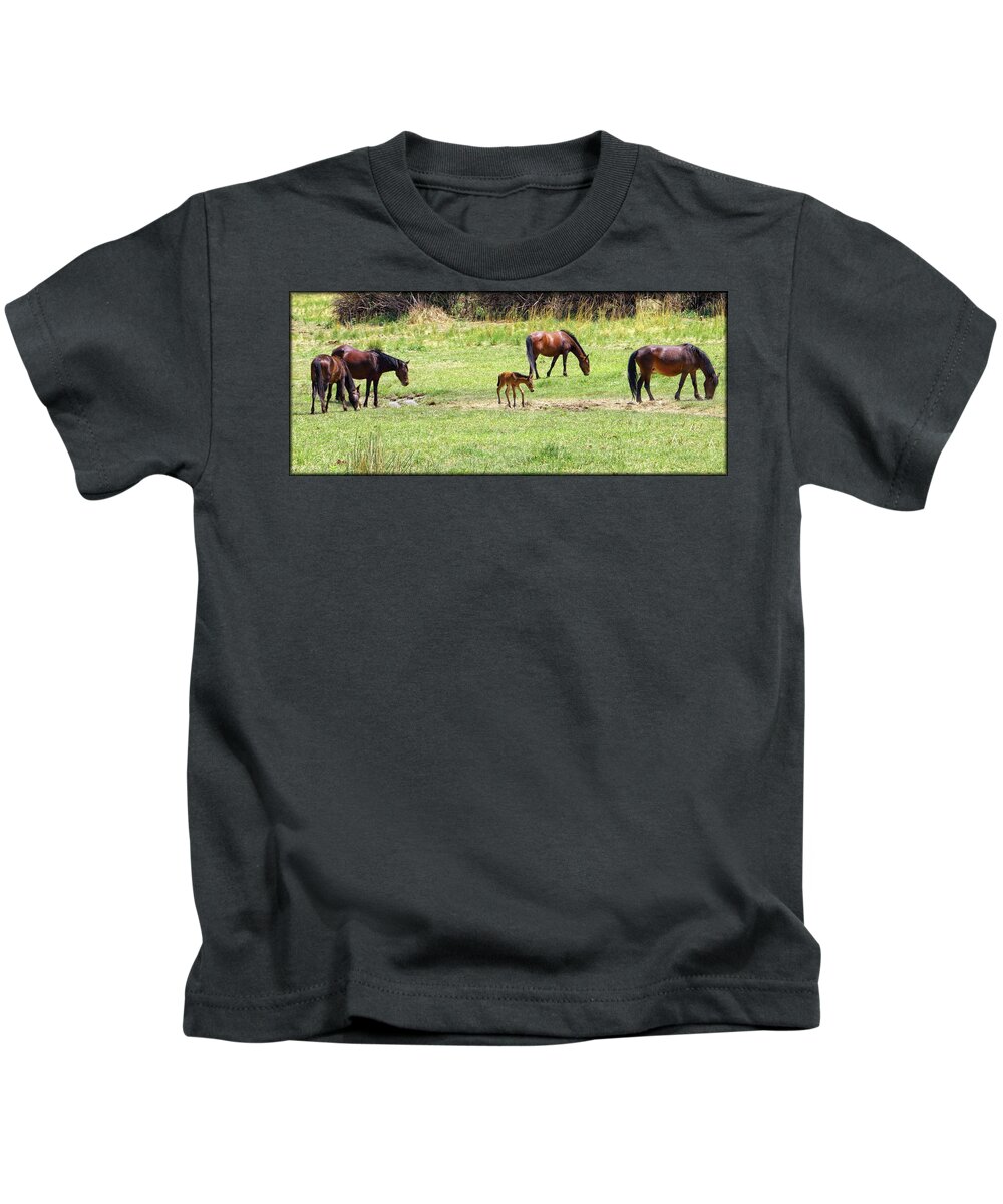 Horses Kids T-Shirt featuring the photograph Roaming Freely by Elaine Malott
