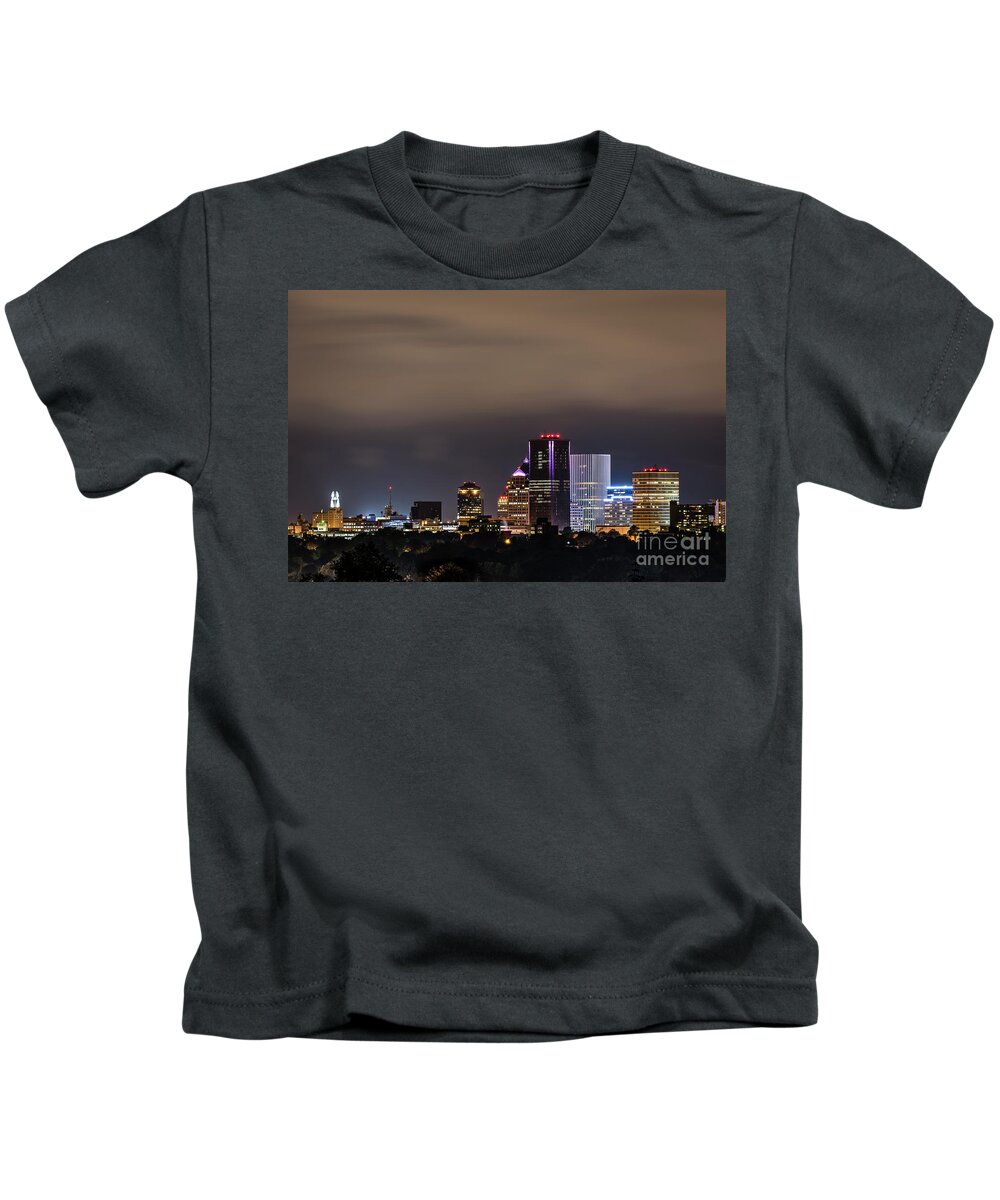 City Kids T-Shirt featuring the photograph Rochester, NY Lit by Joann Long