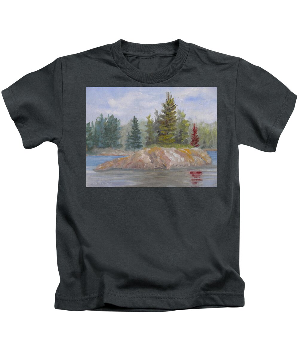 Landscape Acaida Water Maine Shoreline Reflexion Mount Desert Island Impressionism Kids T-Shirt featuring the painting Rock Island by Scott W White