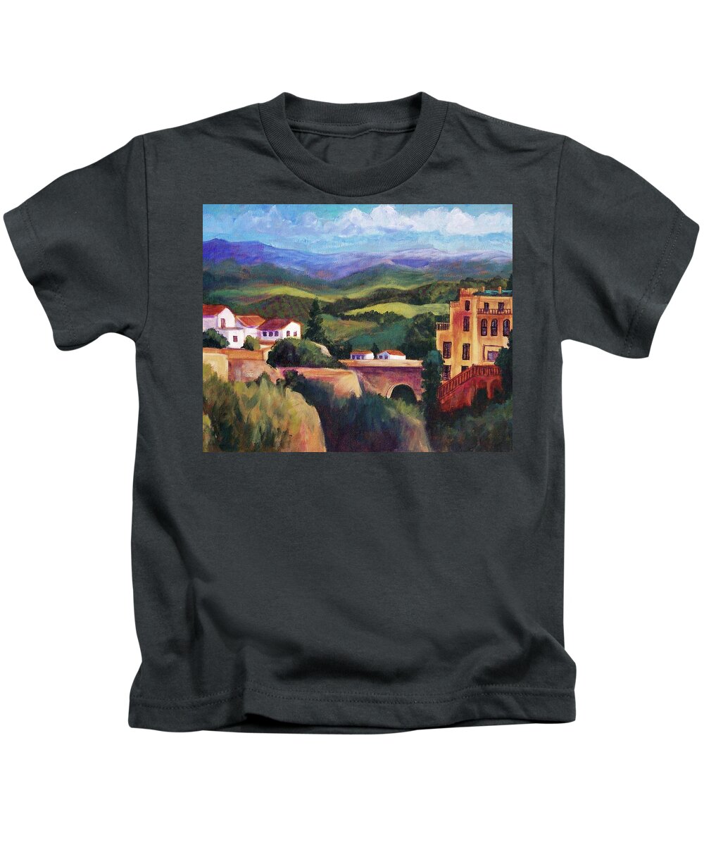 Ronda Landscape Kids T-Shirt featuring the painting Ronda View from the Bridge by Candy Mayer