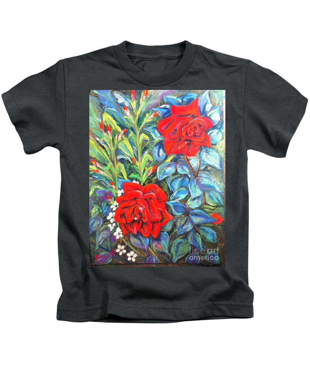 Floral. Roses Kids T-Shirt featuring the painting Roses With Baby Breath by Beverly Boulet
