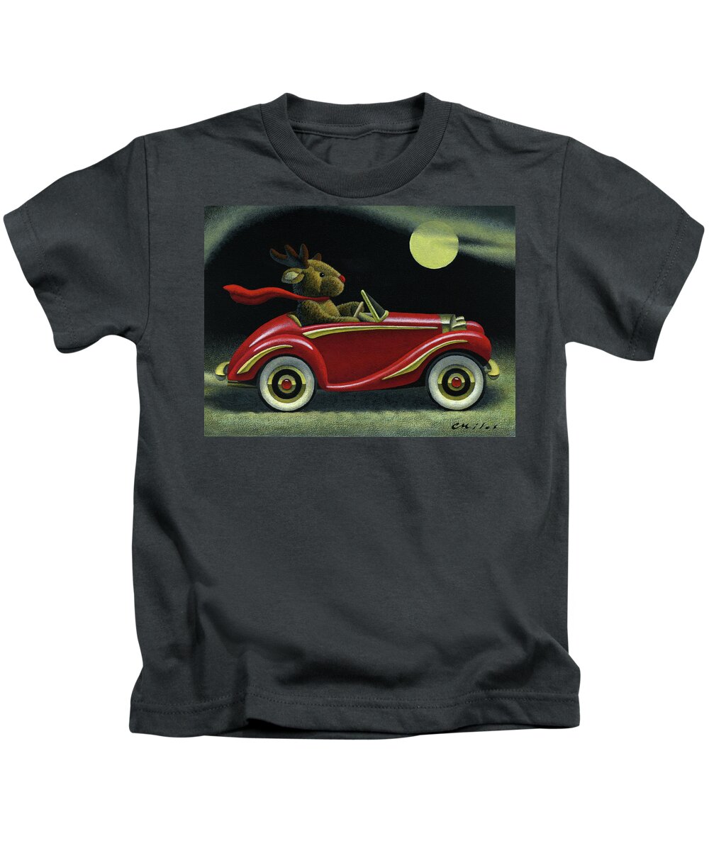 Rudolph Kids T-Shirt featuring the painting Rudolph by Chris Miles