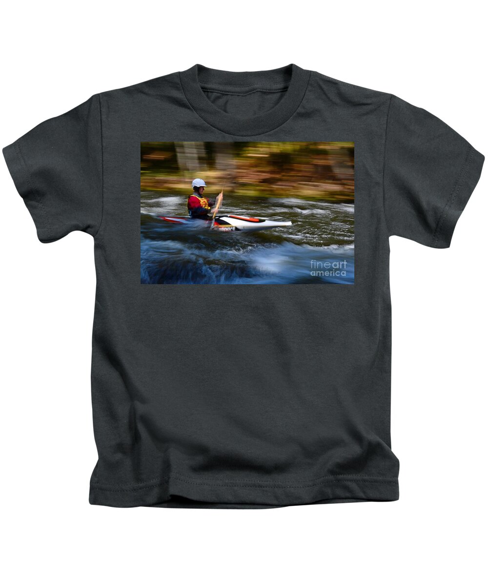 Blackwater Canoe Race Kids T-Shirt featuring the photograph Running Fast by Steve Brown