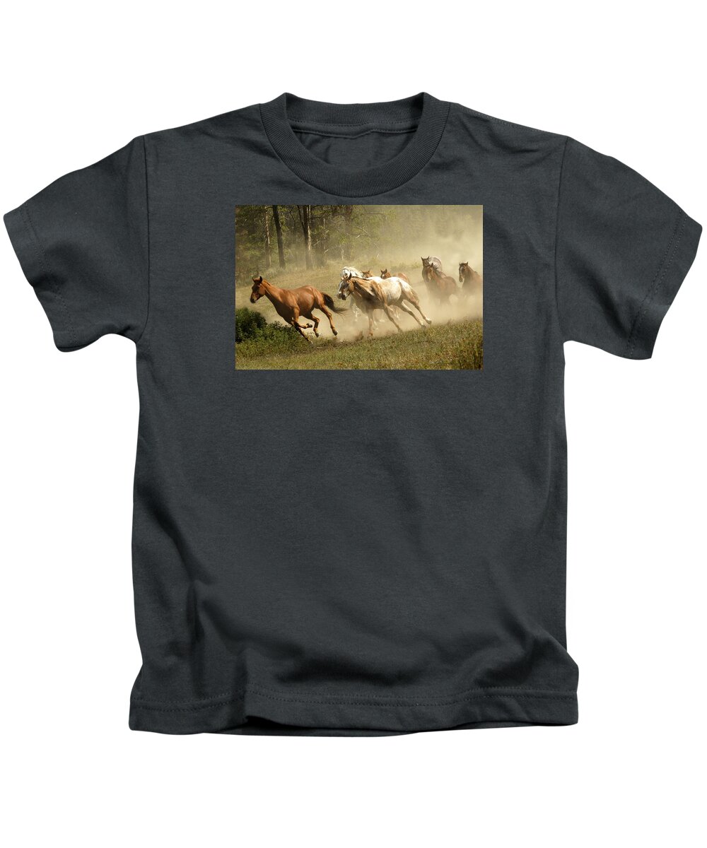 Horses Kids T-Shirt featuring the photograph Running Horses by Scott Read