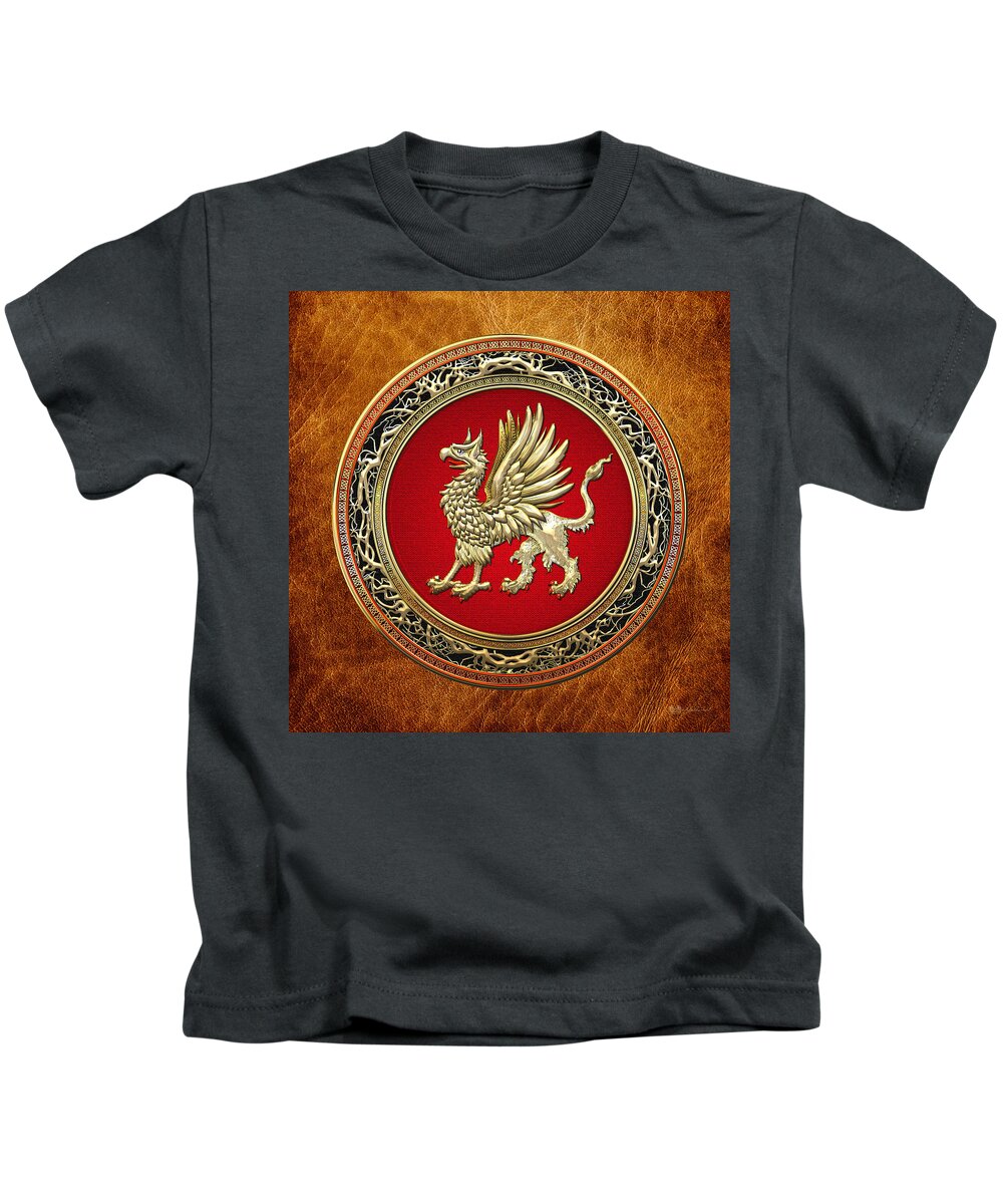 treasure Trove By Serge Averbukh Kids T-Shirt featuring the photograph Sacred Golden Griffin On Brown Leather by Serge Averbukh