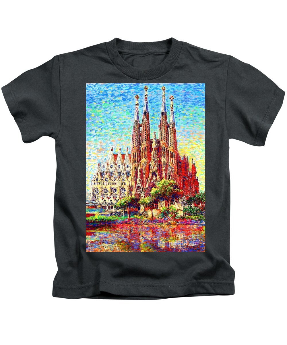 Spain Kids T-Shirt featuring the painting Sagrada Familia by Jane Small
