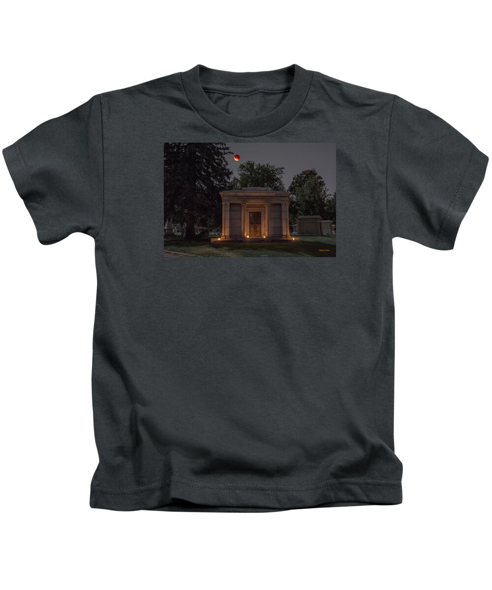 Lunar Eclipse Kids T-Shirt featuring the photograph Samuel D. Nicholson Mausoleum Under the Blood Moon by Stephen Johnson