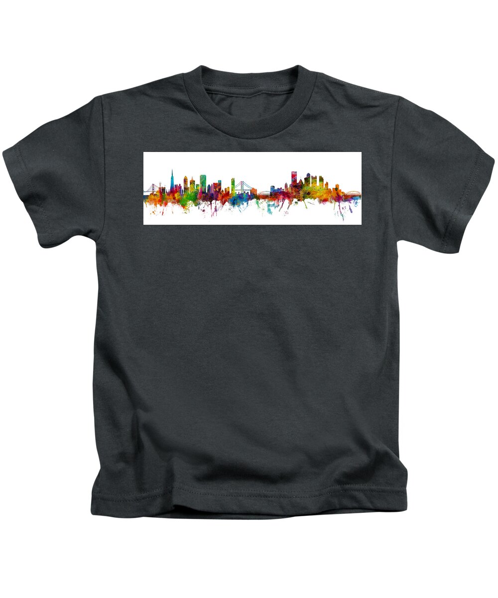 Pittsburgh Kids T-Shirt featuring the digital art San Francisco and Pittsburgh Skylines Mashup by Michael Tompsett