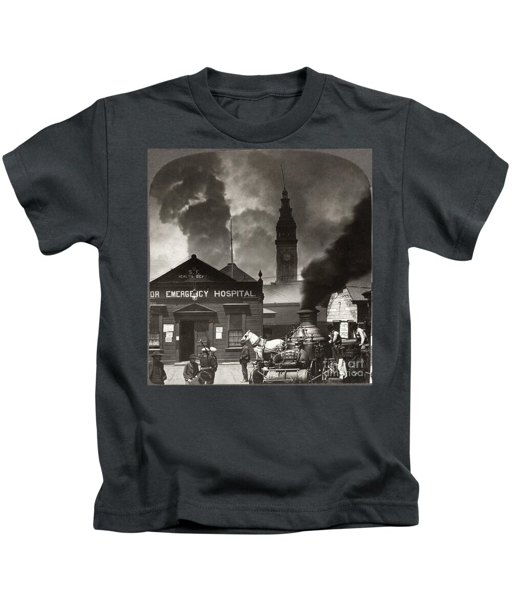 1906 Kids T-Shirt featuring the photograph San Francisco Earthquake by Granger