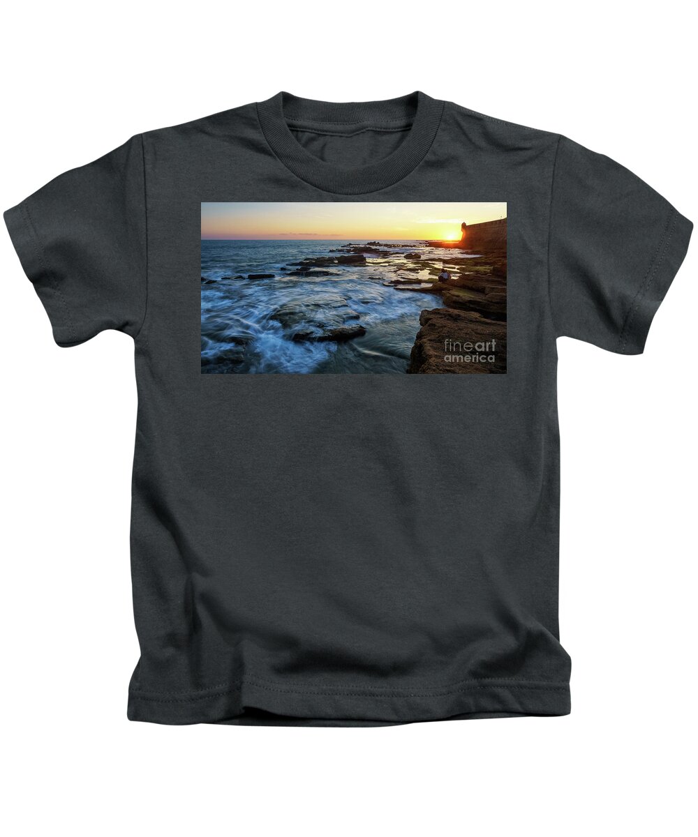 Water Kids T-Shirt featuring the photograph San Sebastian Castle Sunset Cadiz Spain by Pablo Avanzini