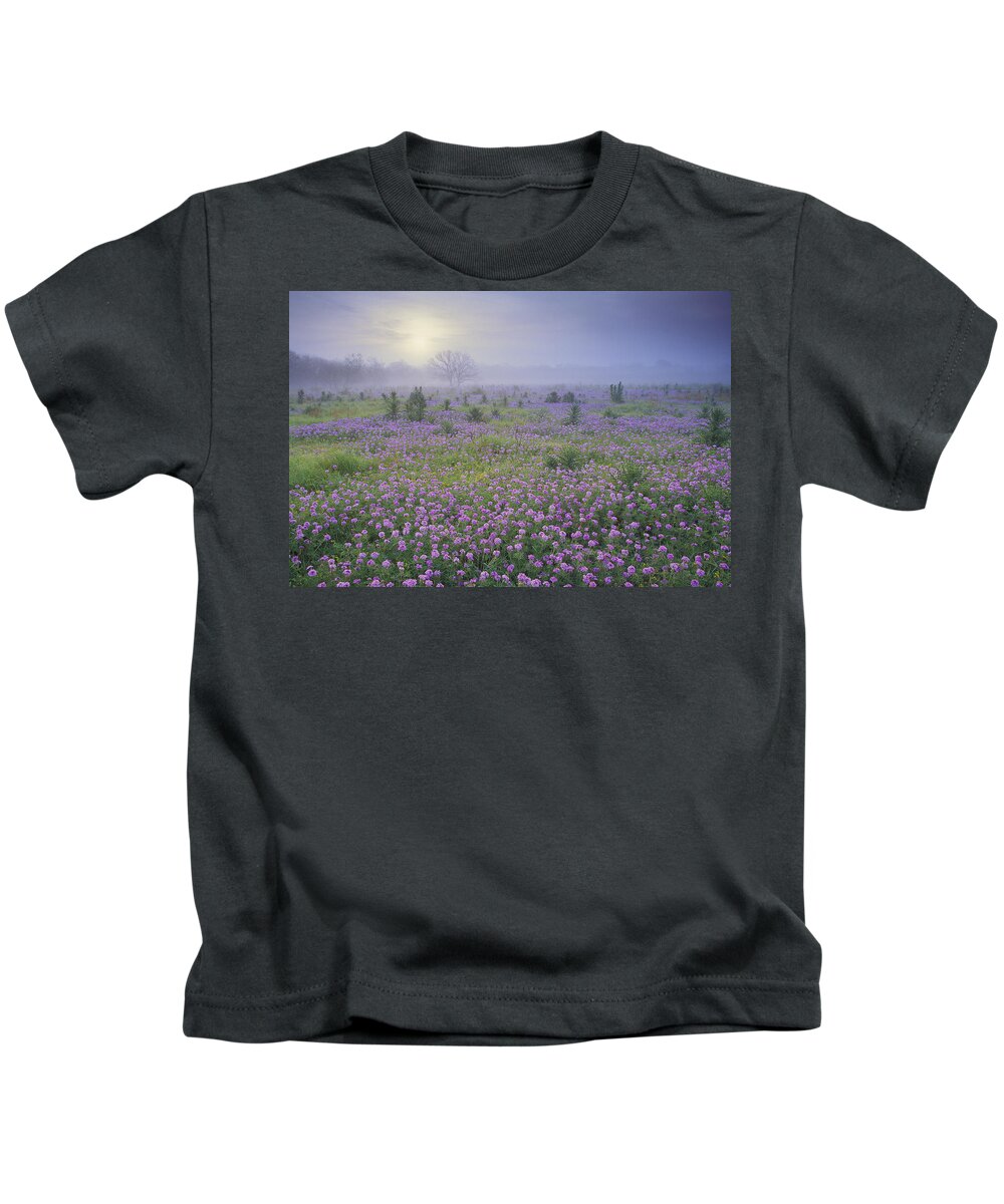 00170957 Kids T-Shirt featuring the photograph Sand Verbena Flower Field At Sunrise by Tim Fitzharris