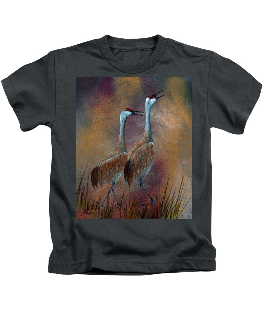 Sandhill Crane Kids T-Shirt featuring the painting Sandhill Crane Duet by Dee Carpenter