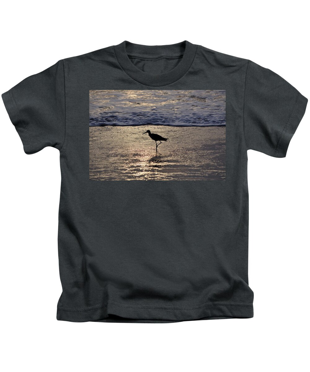 Sandpiper Kids T-Shirt featuring the photograph Sandpiper On A Golden Beach by Kenneth Albin